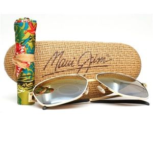 MAUI JIM Kami MJ778 05C White Gold Mens Aviator Mirrored Sunglasses 62-12-140
